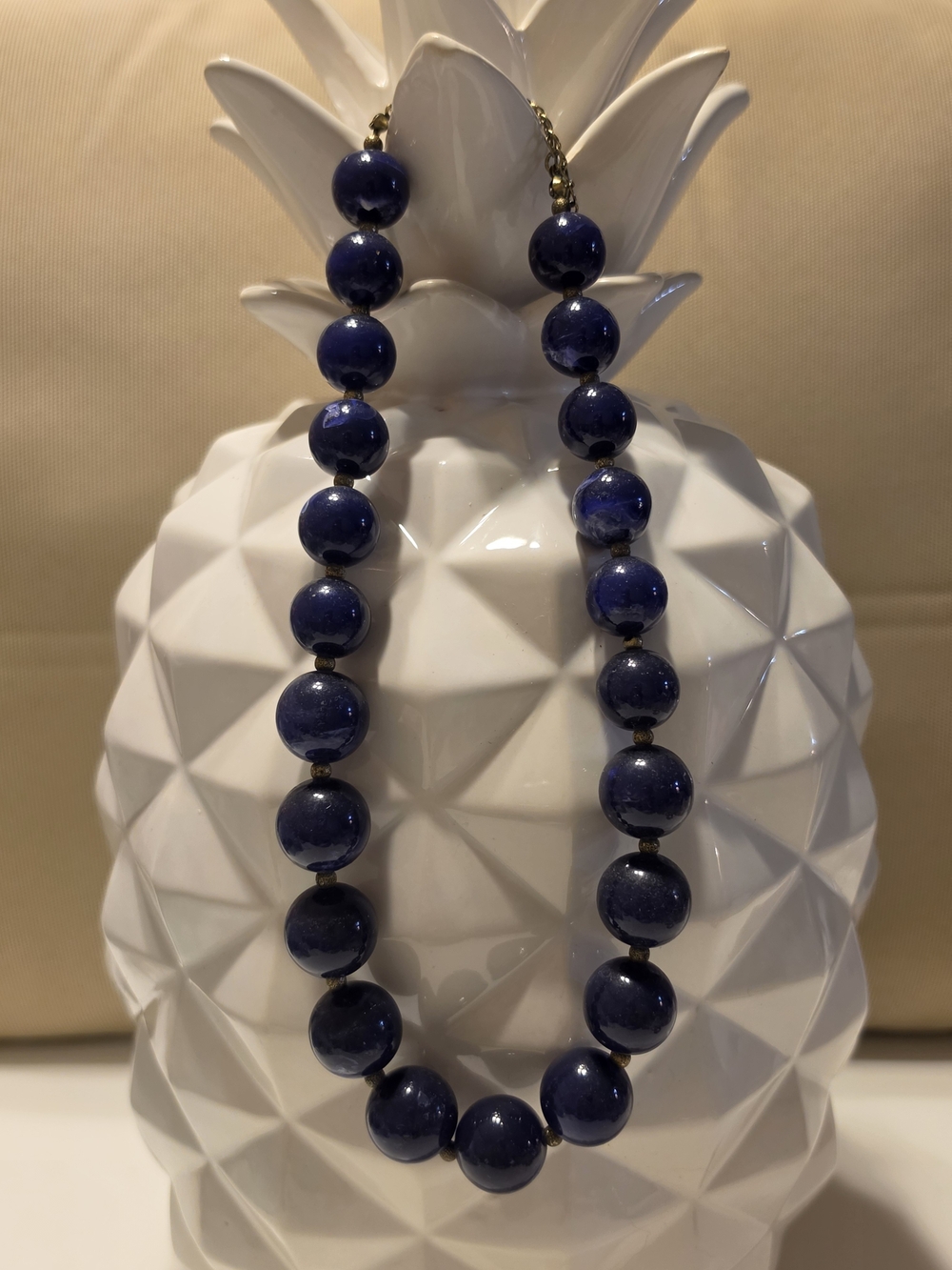 Vintage Lapis Single Strand Graduated Bead Necklace Silver Tone